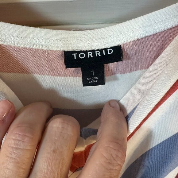 Torrid Super Soft Tiered Red, White & Blue Striped Maxi Dress Size 1 - Picture 3 of 5